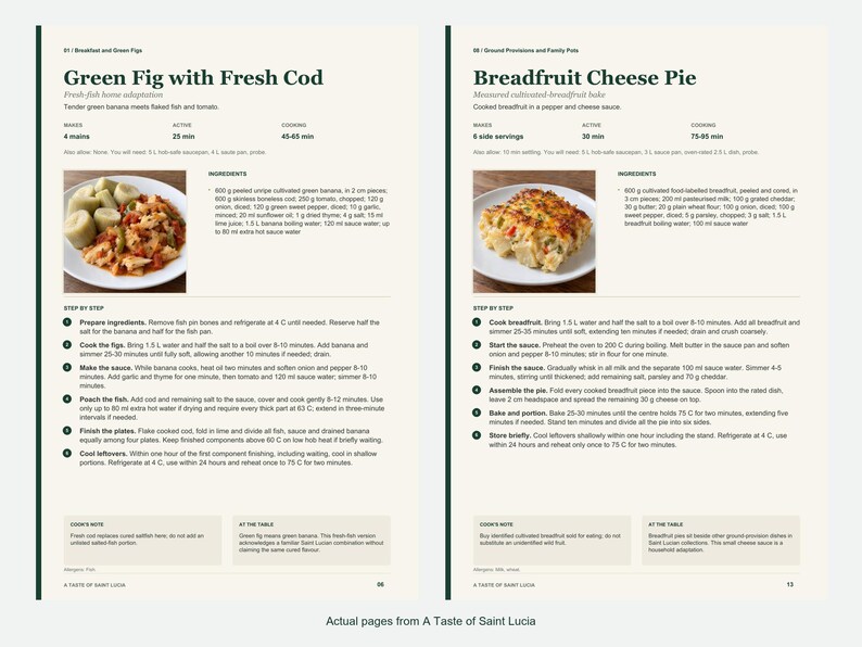 Two actual recipe pages from A Taste of Saint Lucia.