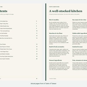 Actual contents and kitchen-notes pages from A Taste of Taiwan.