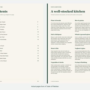 Actual contents and kitchen-notes pages from A Taste of Pakistan.