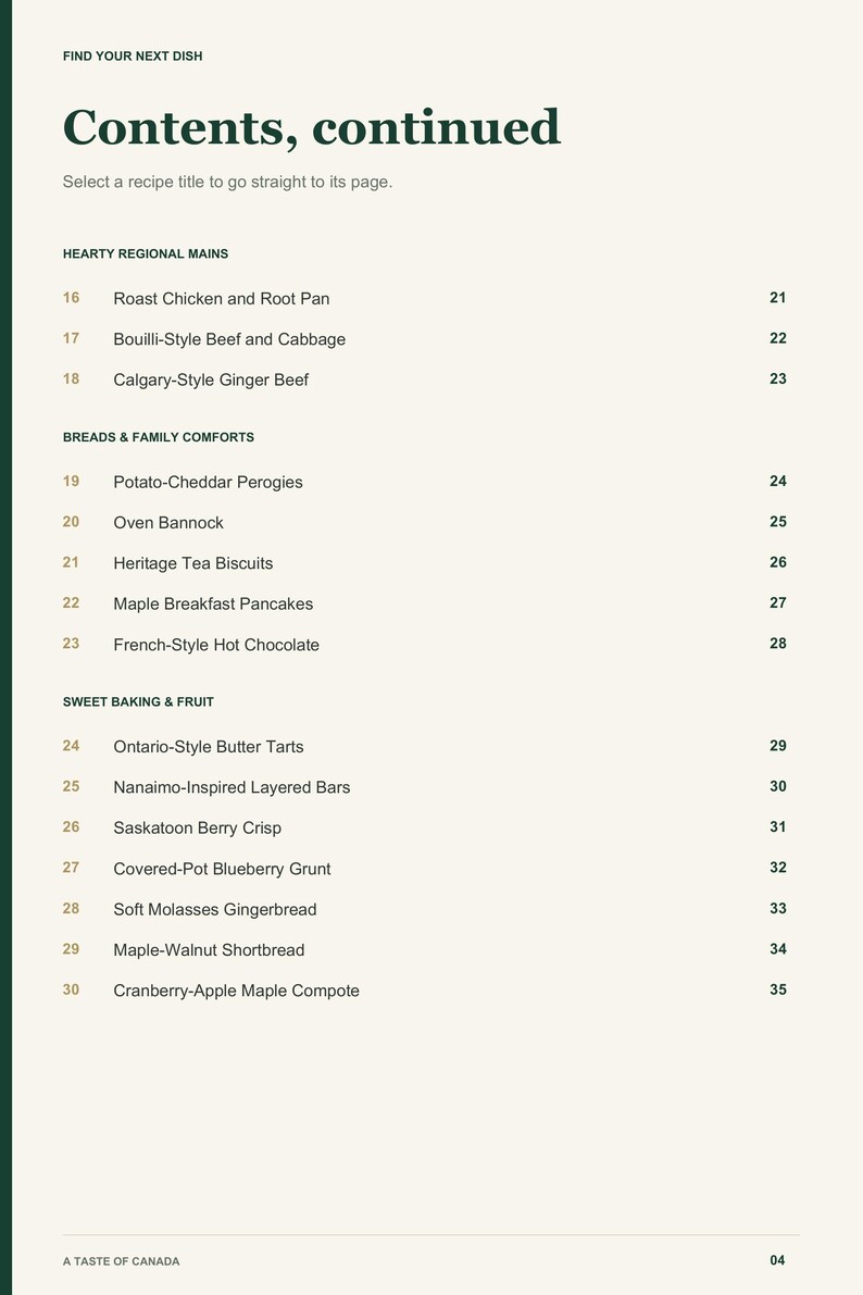 Actual PDF page 4 from A Taste of Canada: Contents, page 2.