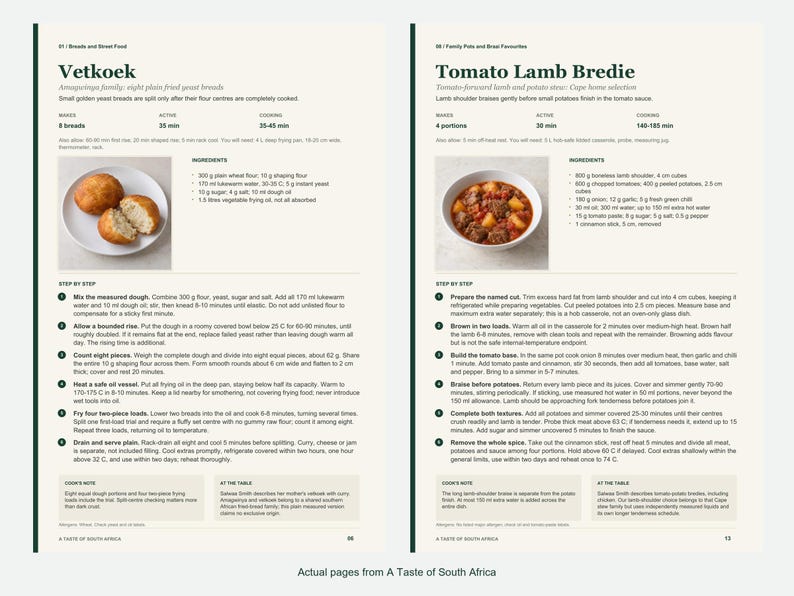 Two actual recipe pages from A Taste of South Africa.