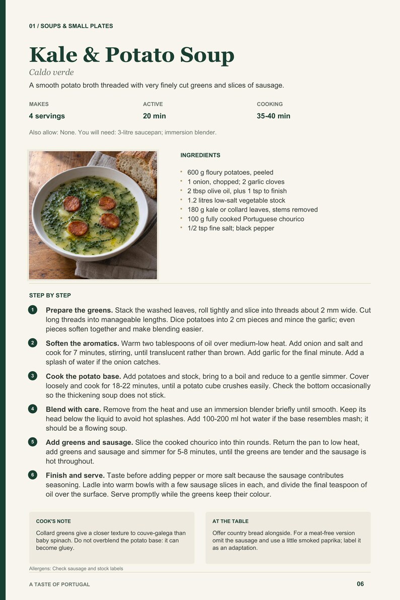 Actual PDF page 6 from A Taste of Portugal: Kale & Potato Soup recipe page.