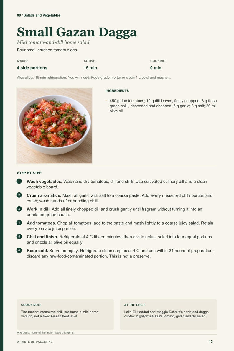 Actual PDF page 13 from A Taste of Palestine: Small Gazan Dagga recipe page.