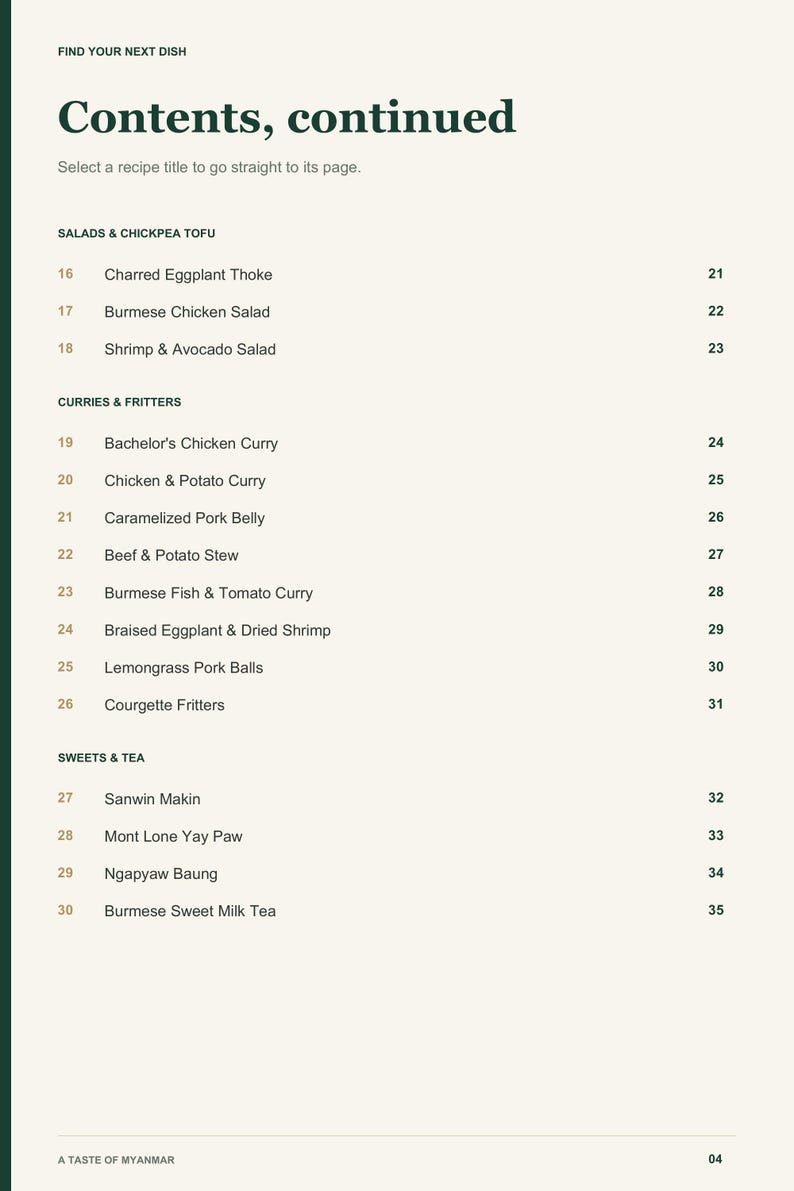 Actual PDF page 4 from A Taste of Myanmar: Contents, page 2.