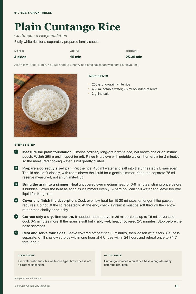 Actual PDF page 6 from A Taste of Guinea-Bissau: Plain Cuntango Rice recipe page.