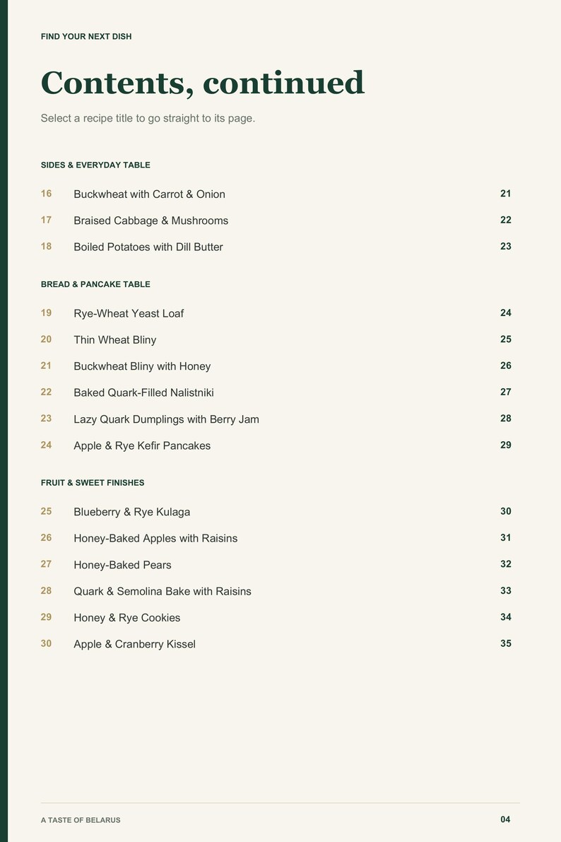 Actual PDF page 4 from A Taste of Belarus: Contents, page 2.