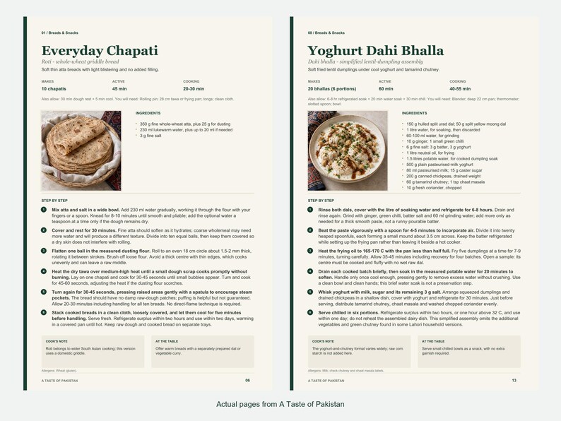 Two actual recipe pages from A Taste of Pakistan.