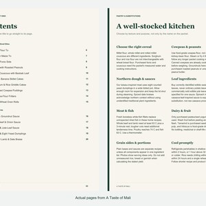 Actual contents and kitchen-notes pages from A Taste of Mali.