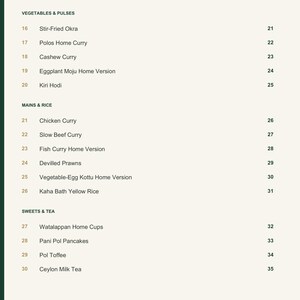 Actual PDF page 4 from A Taste of Sri Lanka: Contents, page 2.