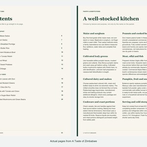Actual contents and kitchen-notes pages from A Taste of Zimbabwe.