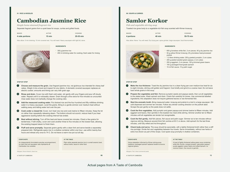 Two actual recipe pages from A Taste of Cambodia.