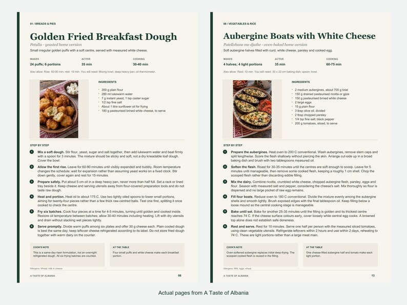 Two actual recipe pages from A Taste of Albania.