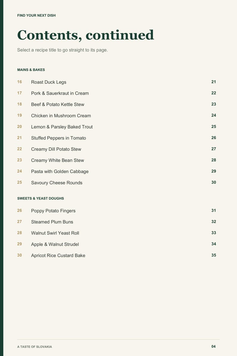 Actual PDF page 4 from A Taste of Slovakia: Contents, page 2.