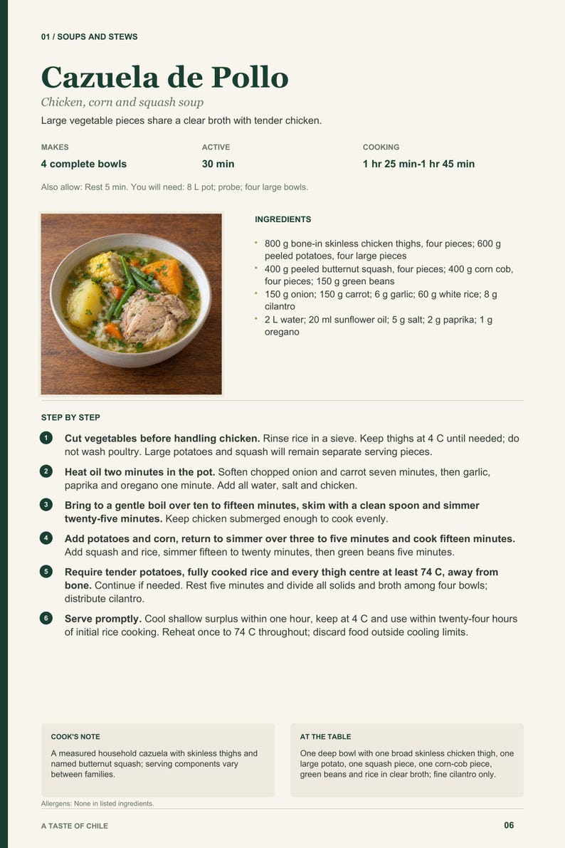 Actual PDF page 6 from A Taste of Chile: Cazuela de Pollo recipe page.