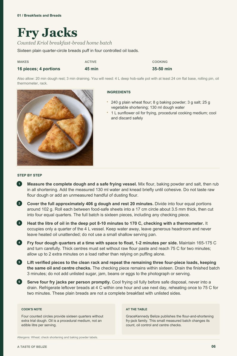 Actual PDF page 6 from A Taste of Belize: Fry Jacks recipe page.