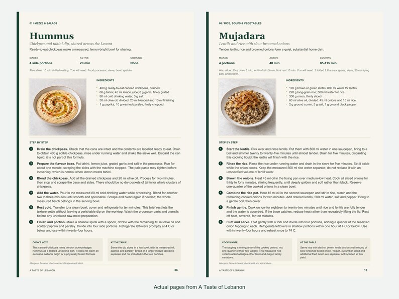 Two actual recipe pages from A Taste of Lebanon.