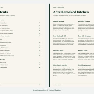 Actual contents and kitchen-notes pages from A Taste of Belgium.