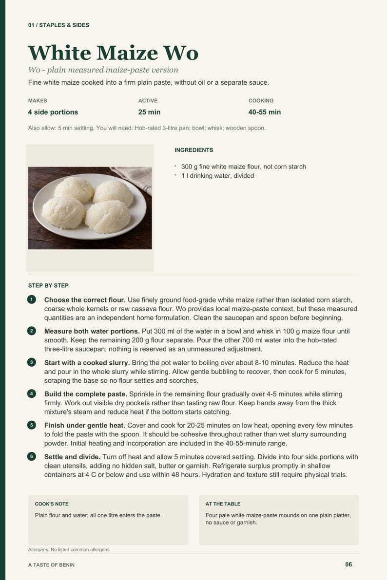 Actual PDF page 6 from A Taste of Benin: White Maize Wo recipe page.