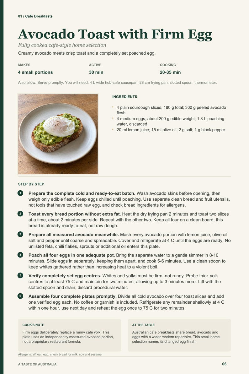 Actual PDF page 6 from A Taste of Australia: Avocado Toast with Firm Egg recipe page.