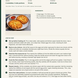 Actual PDF page 30: Thai Omelette, metric ingredients and the six-step recipe method.