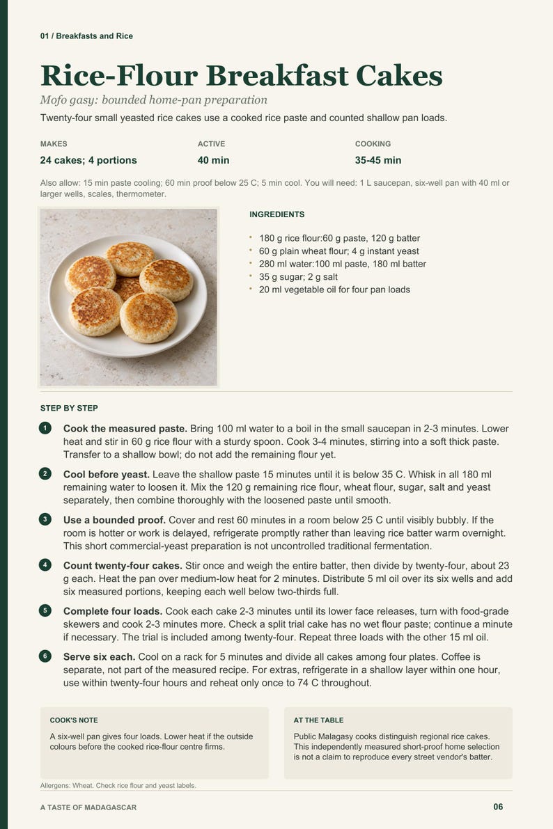Actual PDF page 6 from A Taste of Madagascar: Rice-Flour Breakfast Cakes recipe page.