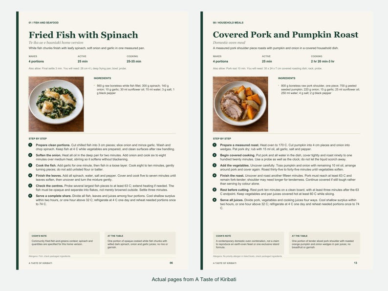 Two actual recipe pages from A Taste of Kiribati.