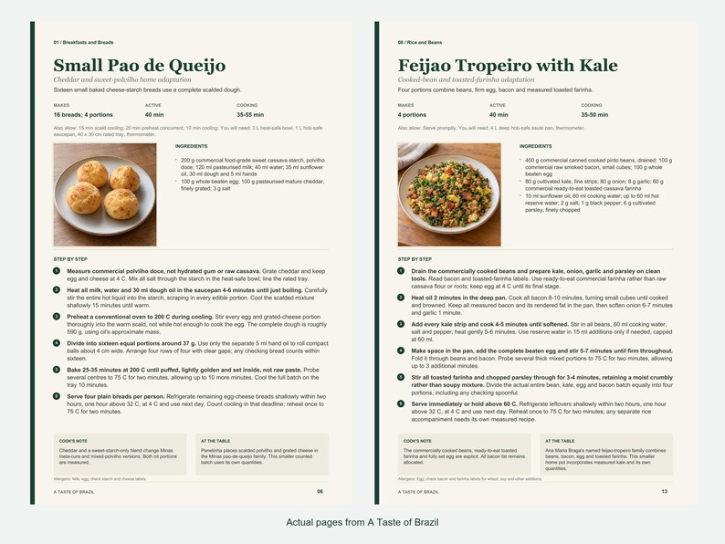 Two actual recipe pages from A Taste of Brazil.