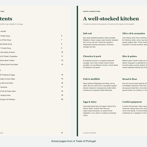 Actual contents and kitchen-notes pages from A Taste of Portugal.
