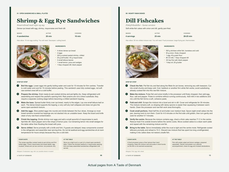 Two actual recipe pages from A Taste of Denmark.