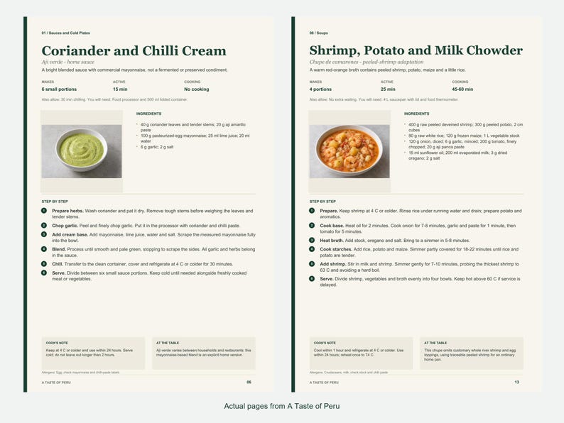 Two actual recipe pages from A Taste of Peru.
