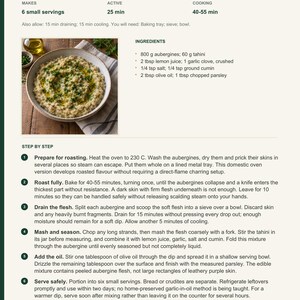 Actual PDF page 13 from A Taste of Egypt: Roasted Aubergine Sesame Dip recipe page.
