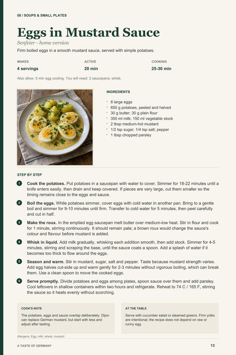 Actual PDF page 13 from A Taste of Germany: Eggs in Mustard Sauce recipe page.