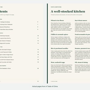 Actual contents and kitchen-notes pages from A Taste of China.