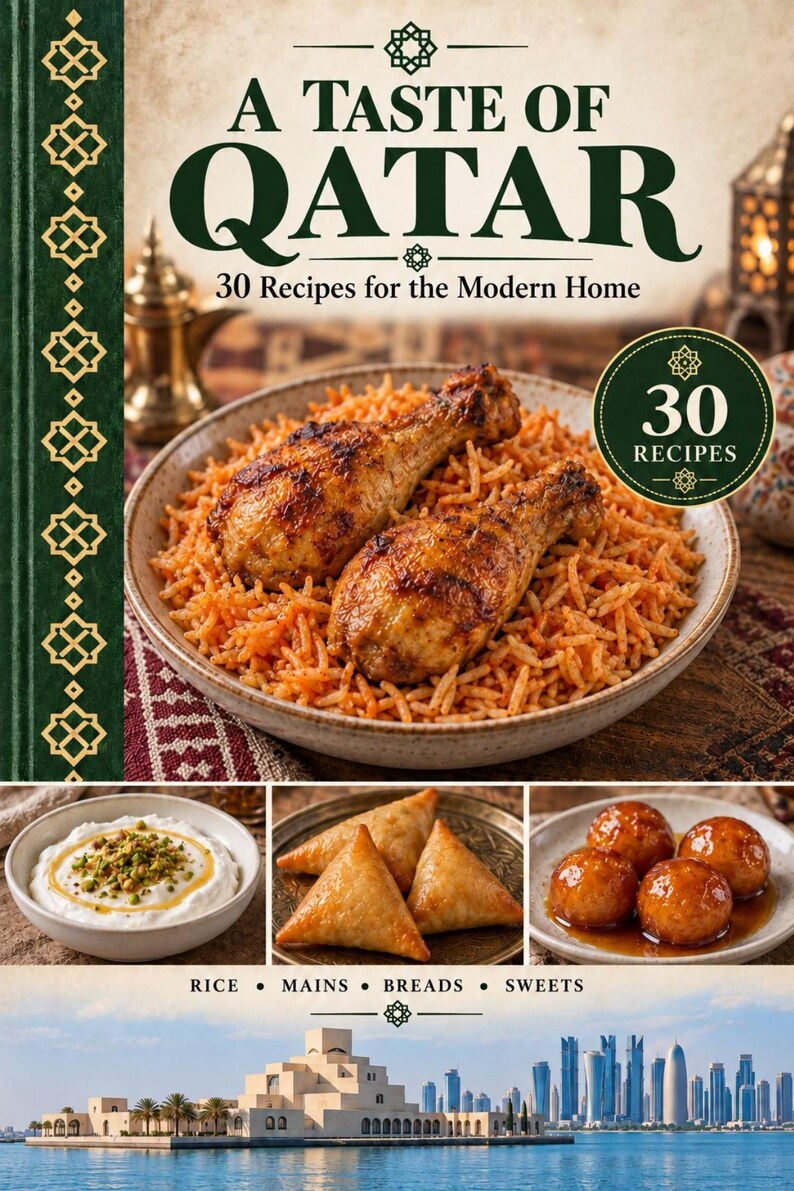 Actual cover of the A Taste of Qatar PDF cookbook.