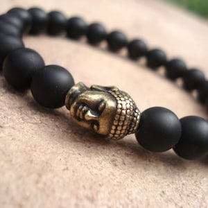 Pulsera de Buda, pulsera de ónix negro, pulsera de cuentas de oración budista, pulsera de oración para mujeres, pulsera de cuentas para hombre, pulsera mala para ella imagen 6