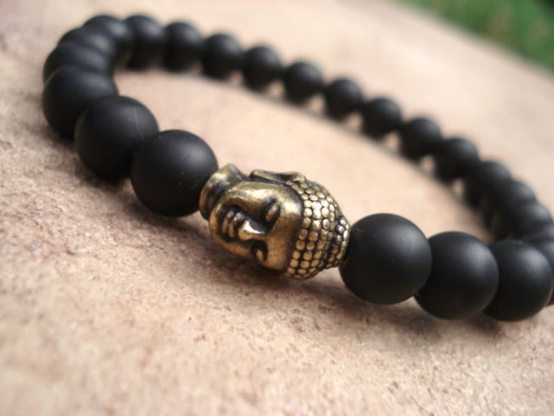 Buddha Bracelet Black Onyx Bracelet Buddhist Prayer Beads Etsy