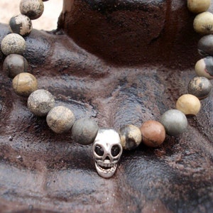 Skull Bracelet: Landscape Stone Beaded Stretch Bracelet