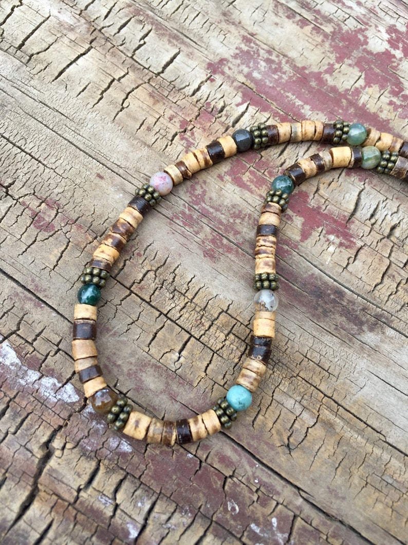 Mens Beaded Necklace Mens Beach Necklace Rustic Necklace Etsy