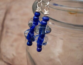 Lampwork Glass Earrings, Cobalt Blue Earrings, Dangle Earrings, Drop Earrings, Statement Earrings, Beaded Dangle Earrings, Boho Earrings