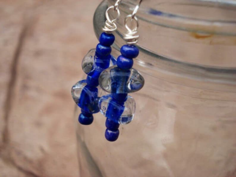 Lampwork Glass Earrings, Cobalt Blue Earrings, Dangle Earrings, Drop Earrings, Statement Earrings, Beaded Dangle Earrings, Boho Earrings image 1