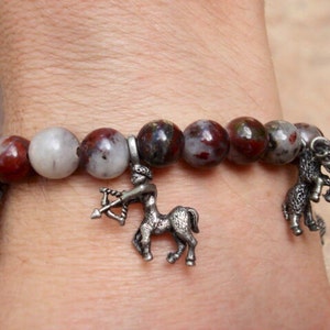 Zodiac Charm Bracelet, Brown Jasper Bracelet, Mens Women Bracelet, Gemstone Beaded Stretch Hippie Bohemian Bracelet, One Of A Kind, OOAK image 1