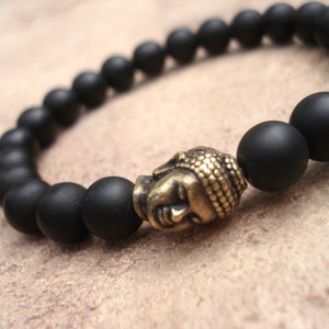 Pulsera de Buda, pulsera de ónix negro, pulsera de cuentas de oración budista, pulsera de oración para mujeres, pulsera de cuentas para hombre, pulsera mala para ella imagen 9