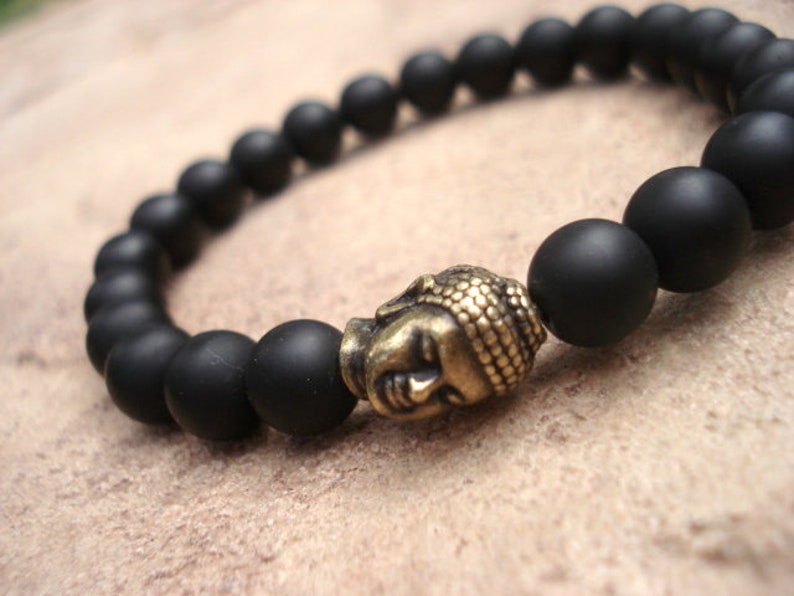 Pulsera de Buda, pulsera de ónix negro, pulsera de cuentas de oración budista, pulsera de oración para mujeres, pulsera de cuentas para hombre, pulsera mala para ella imagen 9