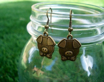 Pig Earrings, Pig Jewelry, Pig Gift, Pig Collectibles, Animal Earrings, Nature Earrings, Dangle Drop Earrings, Teen Gift, Women's Earrings