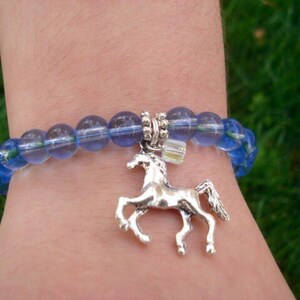 Horse Charm Bracelet, Charm Bracelet, Horse Jewelry, Western Jewelry, Blue Bracelet, Glass Bead Bracelet, Animal Bracelet, Teen Girl Gift image 3