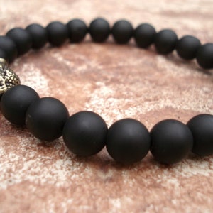 Pulsera de Buda, pulsera de ónix negro, pulsera de cuentas de oración budista, pulsera de oración para mujeres, pulsera de cuentas para hombre, pulsera mala para ella imagen 10