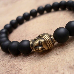 Pulsera de Buda, pulsera de ónix negro, pulsera de cuentas de oración budista, pulsera de oración para mujeres, pulsera de cuentas para hombre, pulsera mala para ella imagen 5