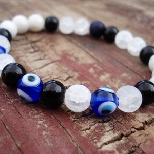 Evil Eye Bracelet: Obsidian & Quartz Good Luck Jewelry