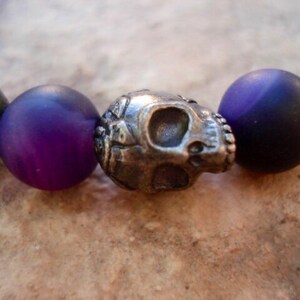 Mens Skull Bracelet, Mens Black Beaded Bracelet, Purple Jade Bracelet, Essential Oil Bracelet, Lava Bracelet, Purple Bracelet. image 2