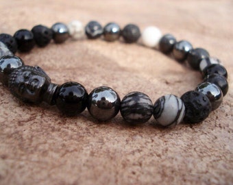 Mens Buddha Bracelet, Essential Oil Bracelet, Onyx Bracelet, Jasper Hematite Obsidian Lava Bracelet, Yoga Bracelet, Spiritual Bracelet